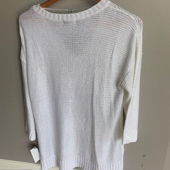 NWT Cupio Women's Large White Sweater V-Neck Loose Knit Long Beach - Picture 2 of 13